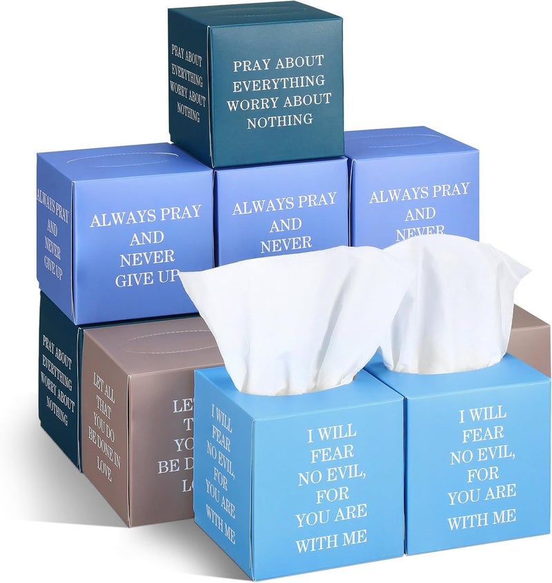 Fourluoo 12 Pack Bible Verse Facial Cube Tissues Boxes 600 Sheets 3 Ply Small Christian Square Face Tissues Bulk for Thanksgiving Christmas Day Car Bedroom Supplies - Image 1
